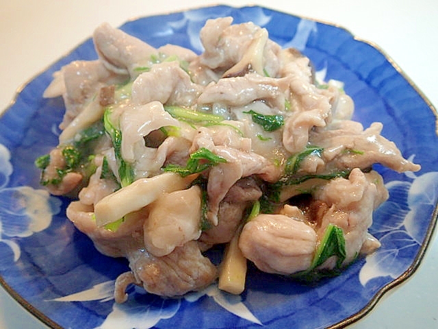 お子さまにも　豚肉とエリンギと水菜のとろみ炒め