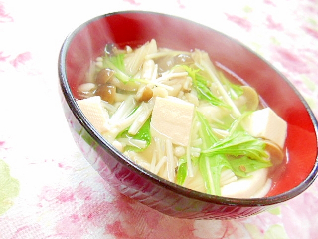 ❤エノキとシメジと豆腐と水菜の和風スープ❤