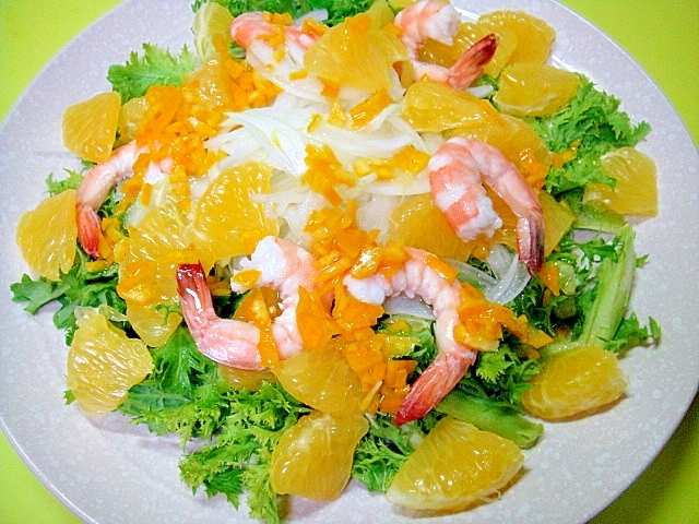 八朔と海老わさび菜のサラダ☆八朔ドレッシングの写真